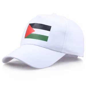 Weiße Baumwoll-Baseballkappe mit Palästina-Flaggenaufdruck und gebogener Krempe für Damen