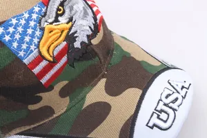 Detailed embroidery of eagle and American flag on camouflage cotton baseball cap