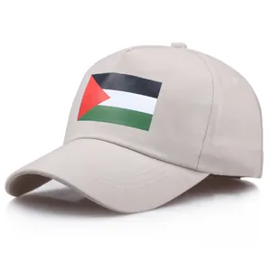 Beige Baumwoll-Baseballkappe mit palästinensischer Flagge und kurzem Schirm für Damen und Herren