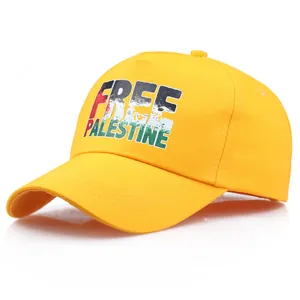 Casquette de baseball jaune avec impression drapeau Free Palestine réglable