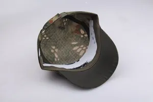 Detail view of the camo patrol cap interior featuring snakeskin lining and stitching