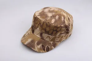 Detail of desert python camo flat top cap showing durable ripstop canvas fabric texture