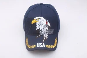 Detailed embroidery of American bald eagle and USA logo on dark blue baseball cap