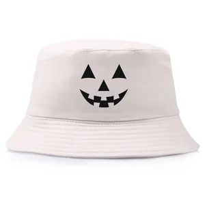 Chapeau bob crème avec imprimé citrouille d'Halloween et bord large pour l'été