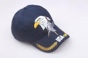 Detailed eagle embroidery and gold wheat ears on a navy blue cotton baseball cap brim