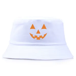 Chapeau bob blanc d'Halloween avec imprimé citrouille orange pour hommes et femmes