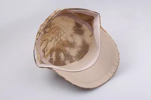 Detail view showing the reinforced sweatband and camo stitching of the flat top military cap