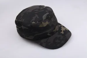 Detailed view of MultiCam Black ripstop fabric and flat top structure on tactical cap