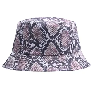 Women Men Snake Print Bucket Hat Double-Sided Wearable Streetwear Hip-Hop Sunshade Fisher Hat Foldable Travel Outdoor Headwear