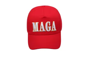 Classic red MAGA baseball cap with high-quality gold and white embroidered lettering