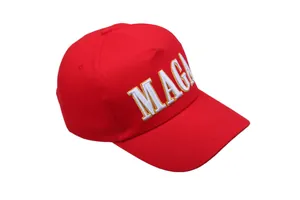 Classic red MAGA baseball cap with white embroidery lettering on high-quality cotton