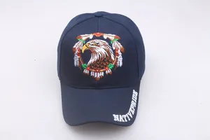 Detailed embroidery of an eagle and Native Pride text on a navy cotton baseball cap