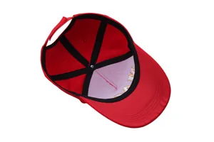 Classic red cotton MAGA baseball cap with gold embroidery and interior reinforcement