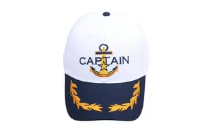 Cappello da capitano bianco con visiera blu e ricamo ancora dorata per attività all'aperto