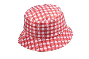Unisex red and white gingham checkered bucket hat for sun protection outdoors