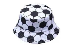 Reversible bucket hat with soccer ball print pattern for outdoor sun protection