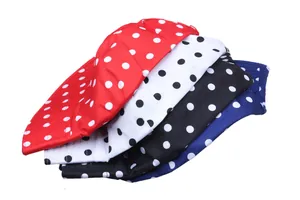 Polka dot bucket hats in red, white, black and blue colors for sun protection