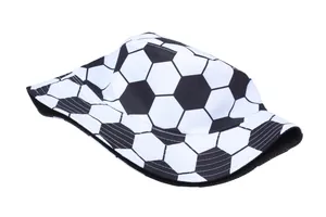 Unisex reversible bucket hat with black and white soccer pattern for sun protection