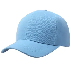 Classic light blue cotton baseball cap with six-panel design and curved brim on white background