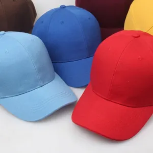 Set of colorful cotton baseball caps in six solid colors with reinforced stitching