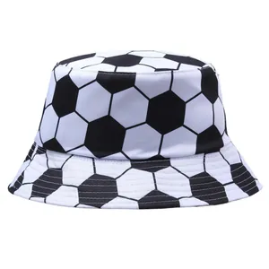Unisex Reversible Soccer Ball Pattern Bucket Hat Polyester Foldable Outdoor Sun Protection Fisherman Cap Sporty Style