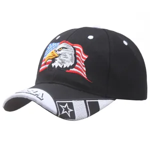 Black baseball cap with embroidered eagle American flag and USA brim detail