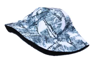 Fashion bucket hat with tie-dye pattern and artistic script print for sun protection