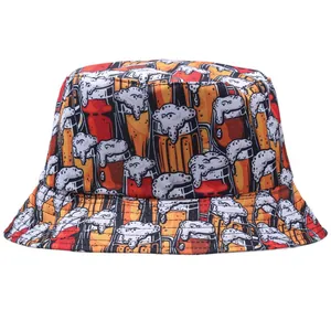 Chapeau Bob Unisexe avec Impression Numérique Chopes de Bière Chapeau de Soleil Décontracté pour Plage Vacances Streetwear Polyester