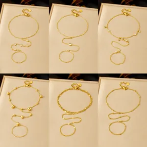 Minimalist Gold Plated Stainless Steel Hand Harness Hand Chain With Zirconia Stars Flower Accents For Women Jewelry Gift