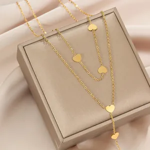 Layered Heart Pendant Necklace Titanium Steel Long Tassel Y Chain Simple Minimalist Jewelry For Women