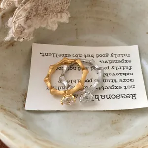 S925 sterling silver bamboo texture rings in gold and silver finish with zircon stone