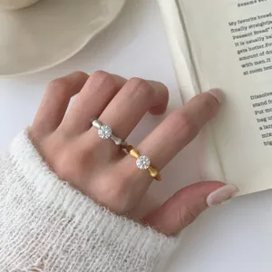 Elegant S925 sterling silver bamboo joint rings in gold and silver with round zircons