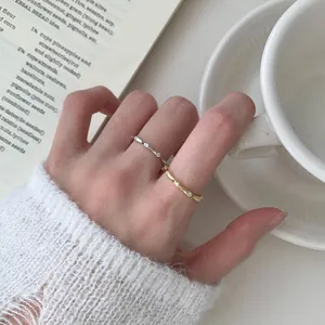 Lujosos anillos de plata de ley S925 estilo bambú en oro y plata con diamantes incrustados