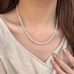 Collier sac d'argent italien en argent S925 avec chaîne en maille pavée de zircons cubiques