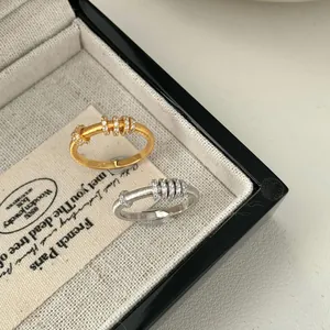 Anello Rotante in Argento Sterling S925 con Zirconia Intarsiata Finitura Spazzolata Anello Circolare Geometrico da Donna Gioielli di Moda Regalo