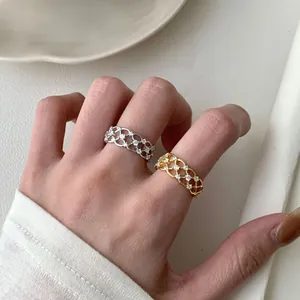 Elegant S925 sterling silver lace ring set with hollow diamond patterns and tiny zircons