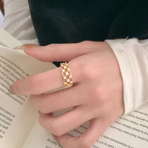 Elegant vintage S925 silver lace ring with gold weaving and sparkling white zircons