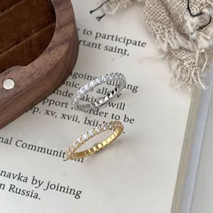 Bague Éternité en Argent Sterling S925 pour Femme Plaqué Or Or Blanc Zircone Cubique Complète Bijoux de Mariage de Luxe Minimaliste