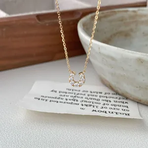 Luxurious S925 sterling silver horseshoe U-shaped necklace with sparkling diamonds