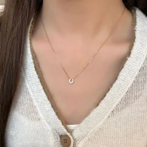 Elegant S925 sterling silver horseshoe necklace with sparkling zircons for women