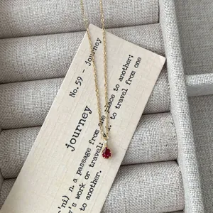 925 Sterling Silver Red Zirconia Tear Drop Pendant Necklace Elegant Gold Plated Jewelry For Women Wedding Birthday Gift