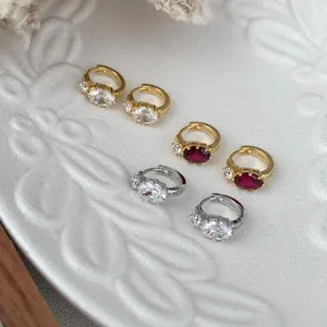Three pairs of S925 sterling silver hoop earrings with oval zircon in gold and silver