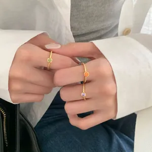 Bague torsadée en argent S925 plaqué or avec pierre de zircon colorée pour femme