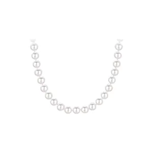 Classic S925 sterling silver necklace featuring round white pearls with high luster shine