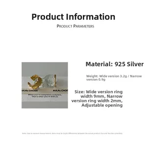 Détails macro des bagues en argent S925 à bord irrégulier avec les dimensions précises