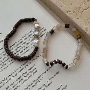 Set di bracciali fatti a mano in argento S925, guscio di cocco e pietre naturali