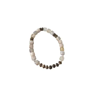 Bracciale in argento sterling S925 con perle in guscio di cocco e pietre naturali
