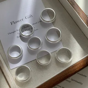 Minimalist S925 Sterling Silver Matte Band Ring For Women Dainty Plain Finger Ring Jewelry Handcrafted Anniversary Gift