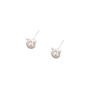 Boucles d'oreilles nœud en argent S925 avec perles d'eau douce roses pour femmes