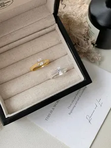 Primer plano de anillos giratorios de plata S925 en oro y plata en joyero elegante